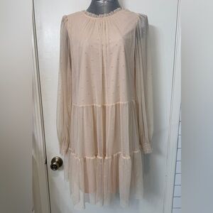 H&M Blush Swiss Dot Tulle Dress S | Sheer Long Sleeve Tiered Romantic